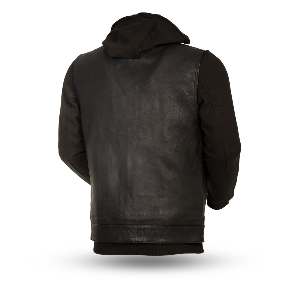 Kent Men’s Leather Vest with Removable Black Hoodie | My Garage Ventura